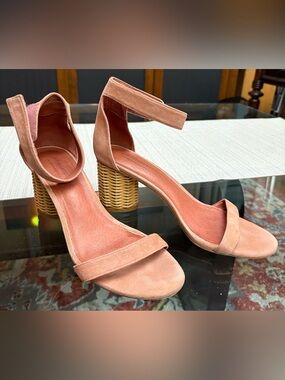 Jeffrey Campbell Blush Pink Suede Ankle-Strap Block Heels, size 9.5 .
